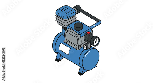 Illustration of a blue air compressor on a white background, isometric view