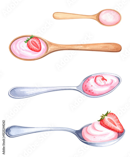 Delicious strawberry yogurt served in elegant spoons showcasing different portions.