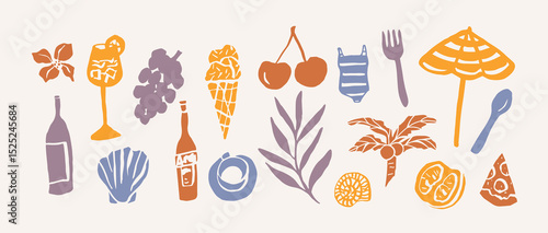 Flat vector whimsical doodle beach collection