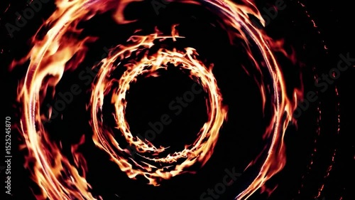 Burning ring of fire spinning on black background