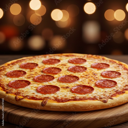 Delicious pepperoni pizza on wooden board