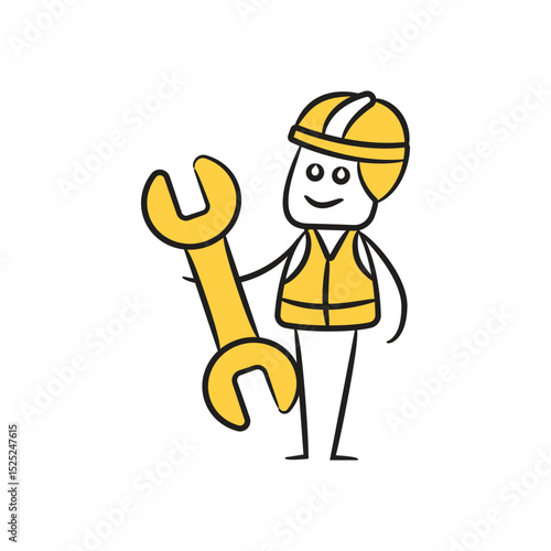 doodle engineer holding wrench character