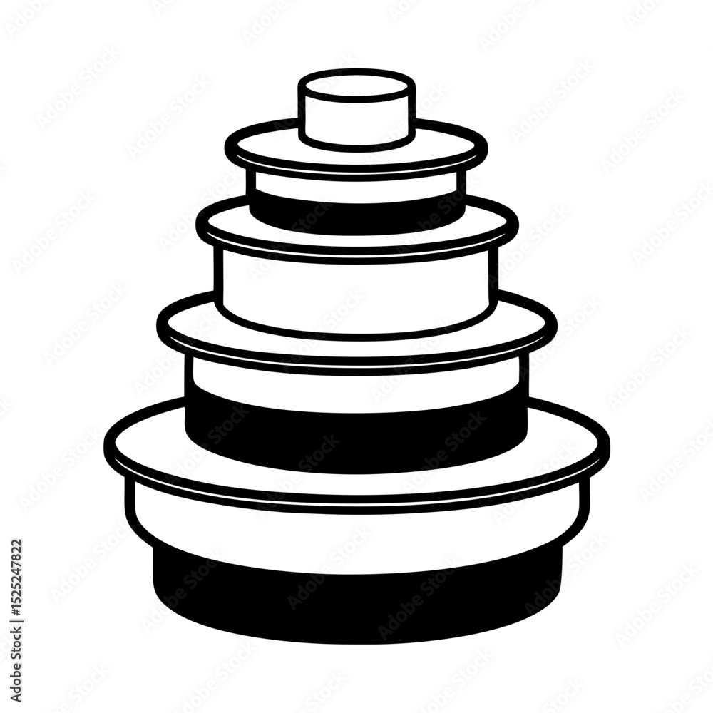 Stackable round containers icon black and white illustration Stackable round containers icon black and white illustration