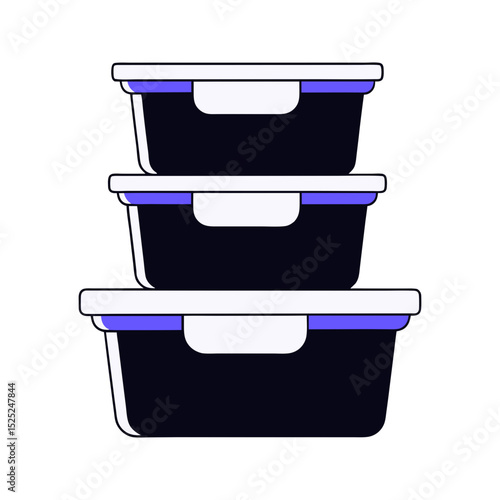 Stack of three empty plastic food storage containers with lids