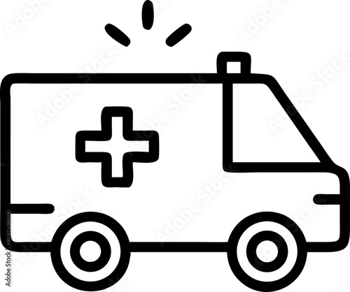 Emergency Medical Service Icon Set Featuring Ambulance Van and Rescue Symbols for Healthcare and First Aid Designs