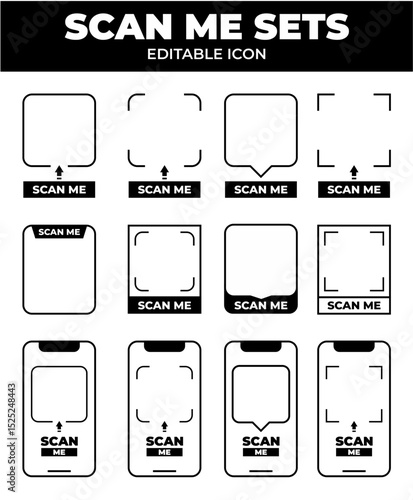 QR codes for smartphone. QR code with inscription scan me with smartphone. Scan me icon. Scan qr code icon for payment