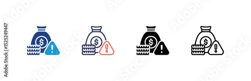 Economic Crisis icon set multiple style collection