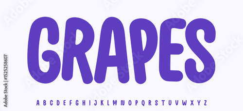 Summer Grapes lettering, cartoon joyful colored alphabet, rounded playful font for bright kid fresh product headline, friendly logo. Childish typographic design. Packaging typography. Vector typeset