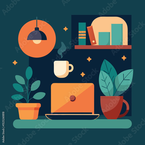 Remote Work From Home Scene With Laptop And Coffe