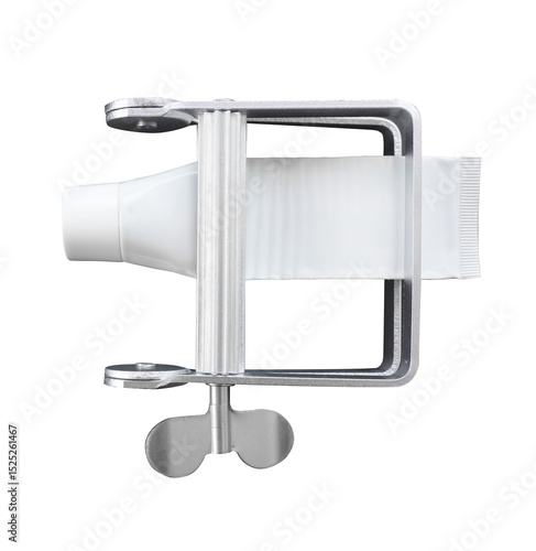 Obraz na płótnie Isolated tube squeezer with inserted aluminum tube on transparent background
