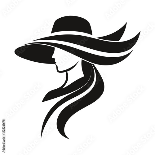 Smiling blond woman with an elegant black hat showcasing her beauty and fashion style