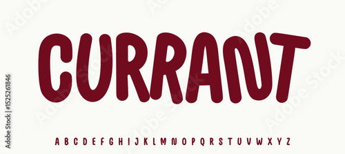 Summer berry, Currant lettering, cartoon joyful alphabet, rounded playful font for bright kid fresh product headline, friendly logo. Childish typographic design. Packaging typography. Vector typeset