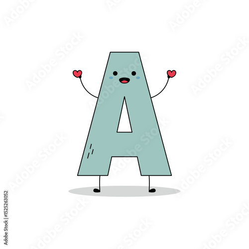 Cute letter A cartoon character spreading love doodle
