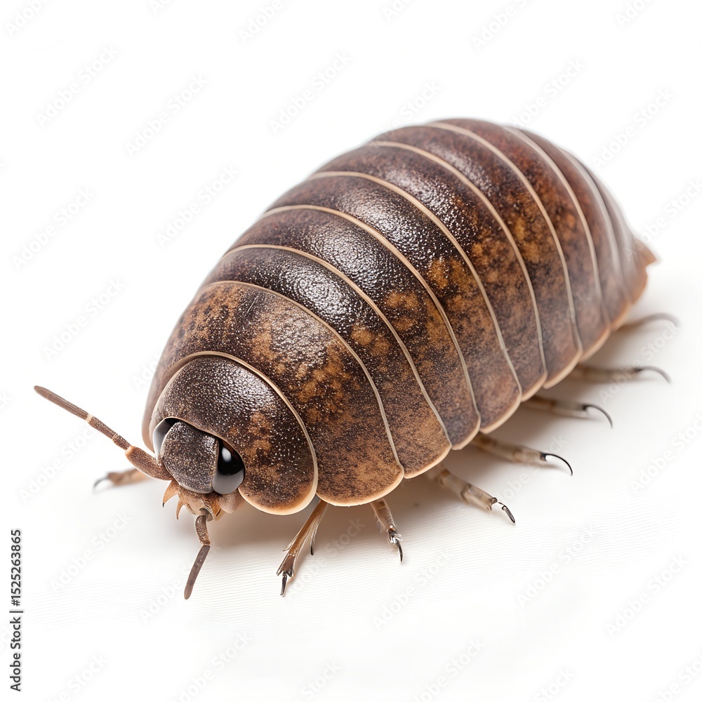 Macro Pill Bug on White Background – Armored Body, 8K Detail Macro Pill Bug on White Background – Armored Body, 8K Detail