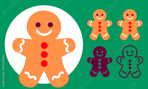 Gingerbread men cookies in flat vector illustration