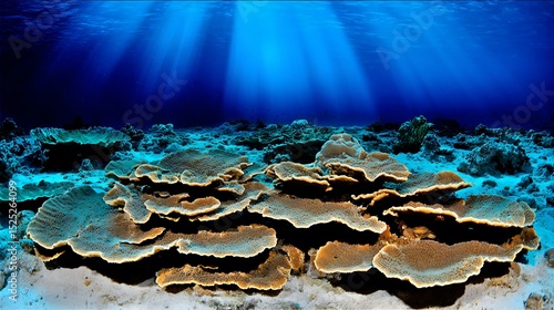 Fototapeta Naklejka Na Ścianę i Meble -  Sunlit underwater coral reef environment beauty