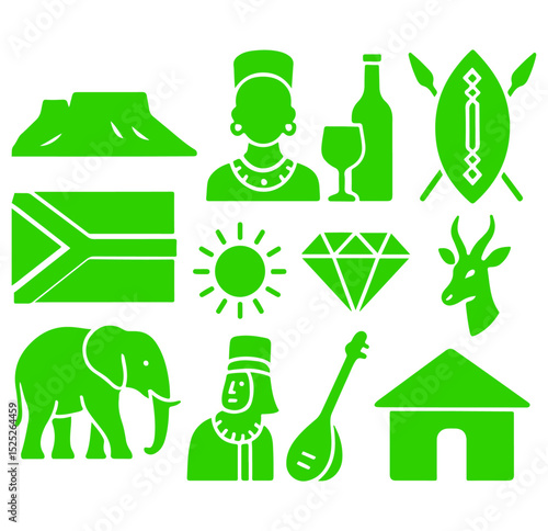 vector isolated green color south africa traditional cultural symbols