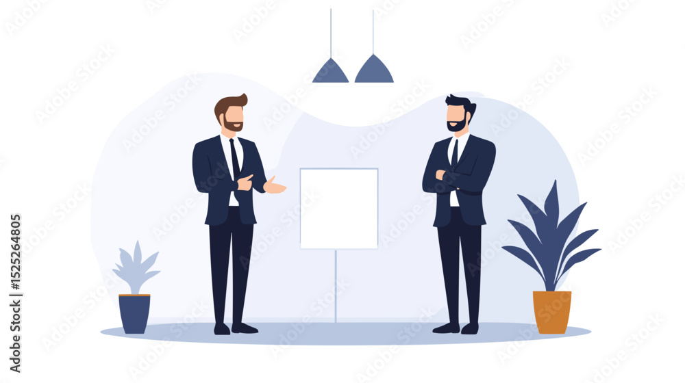Two businessmen discussing ideas in a modern office setting Two businessmen discussing ideas in a modern office setting