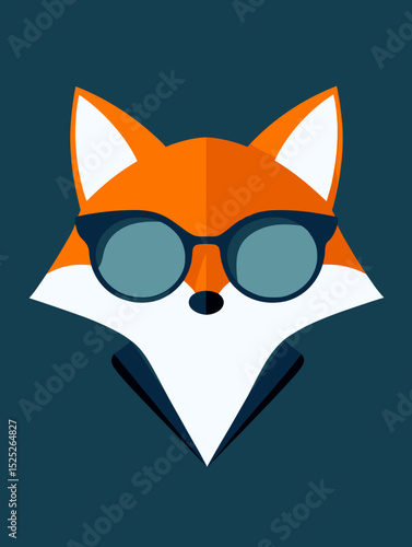 Cartoon fox with sunglasses and geometric design on dark background  
