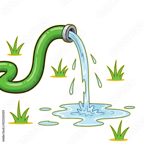Water hose leaking in grass.