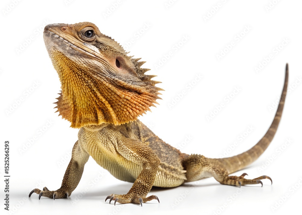 Obraz premium Macro Frilled Lizard on White Background – Full Body 8K Detail