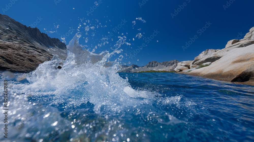 Obraz premium Joyful splash in a mountain lake after a day of adventure