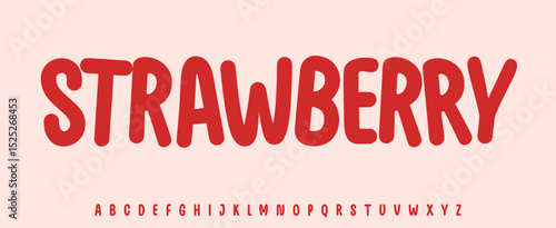 Summer aggregate accessory fruit, Strawberry lettering, cartoon rounded alphabet, playful font for fresh product headline, logo. Childish typographic design. Packaging typography. Vector typeset