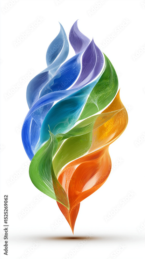 Fototapeta premium Ethereal Foliage: A vibrant display of intricately arranged leaves, rendered in a spectrum of vivid hues, conveys themes of growth, renewal, and the interconnectedness of nature's elements.