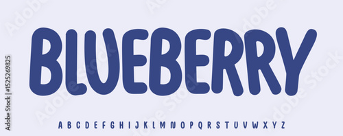 Summer botanical berry, Blueberry lettering, cartoon joyful alphabet, playful font for bright fresh product headline, friendly logo. Childish typographic design. Packaging typography. Vector typeset