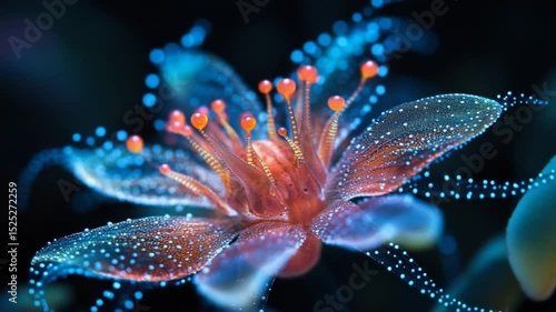 Vibrant close-up of a bioluminescent flower showcasing intricate details and glowing features