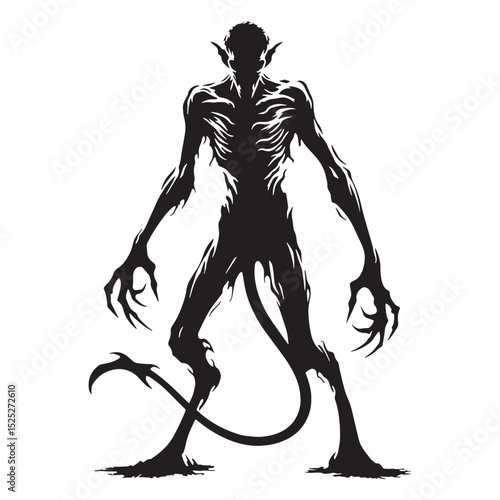 Monochrome Demon cursed being depiction - demon silhouette - demon vector - silhouette of demon - Demon illustration - malevolent art
