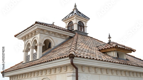 Tableau sur toile Elegant European Style Roof Architecture with Brown Tile and Ornate Details