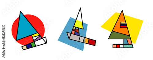 abstract ships illustration, summer ships, colorful summer, expressionism