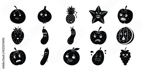 Disgust Fruit Faces Vector Silhouette Bundle 1 (2)