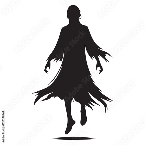 Menacing Poltergeist unseen figure silhouette - poltergeist silhouette - poltergeist vector - silhouette of poltergeist - Poltergeist illustration - spectral disturbance graphic
