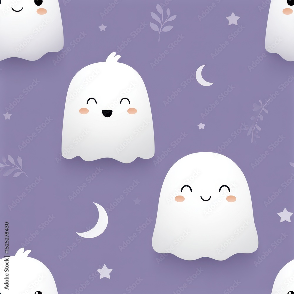 Whimsical Ghosts Seamless Pattern in Minimal Cute Style Whimsical Ghosts Seamless Pattern in Minimal Cute Style