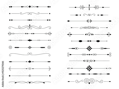Decorative Horizontal Dividers Set Isolated on Transparent Background Vintage Design