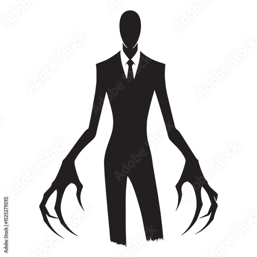 Powerful Slenderman cryptid outline vector - slenderman silhouette - slenderman vector - silhouette of slenderman - faceless stalker emblem

