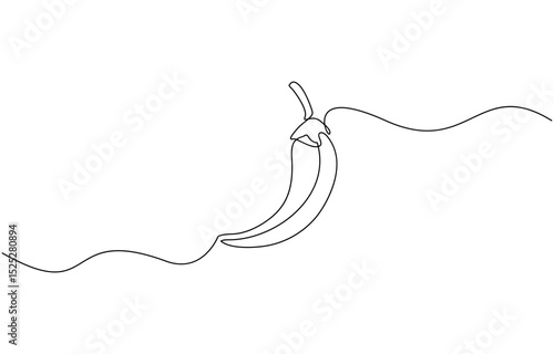 Continuous one single line drawing of hot chili vector design illustration, drawing of hot red chili pepper graphic design. Single line art illustration of spicy chili pepper, Mirchi.
