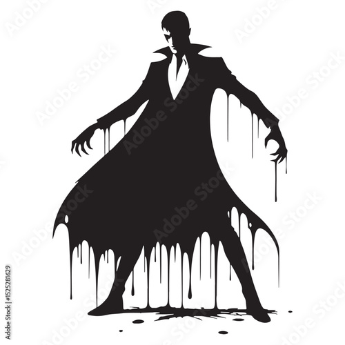 Monochrome Vampire cursed being depiction - vampire silhouette - vampire vector - silhouette of vampire - Vampire illustration - bloodsucker art
