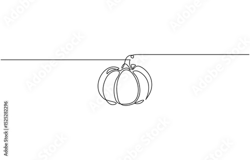 One continuous line drawing of pumpkin fruit illustration, Pumpkin Continuous Line Drawing Halloween Autumn Harvest One Line isolated minimalistic trendy style.