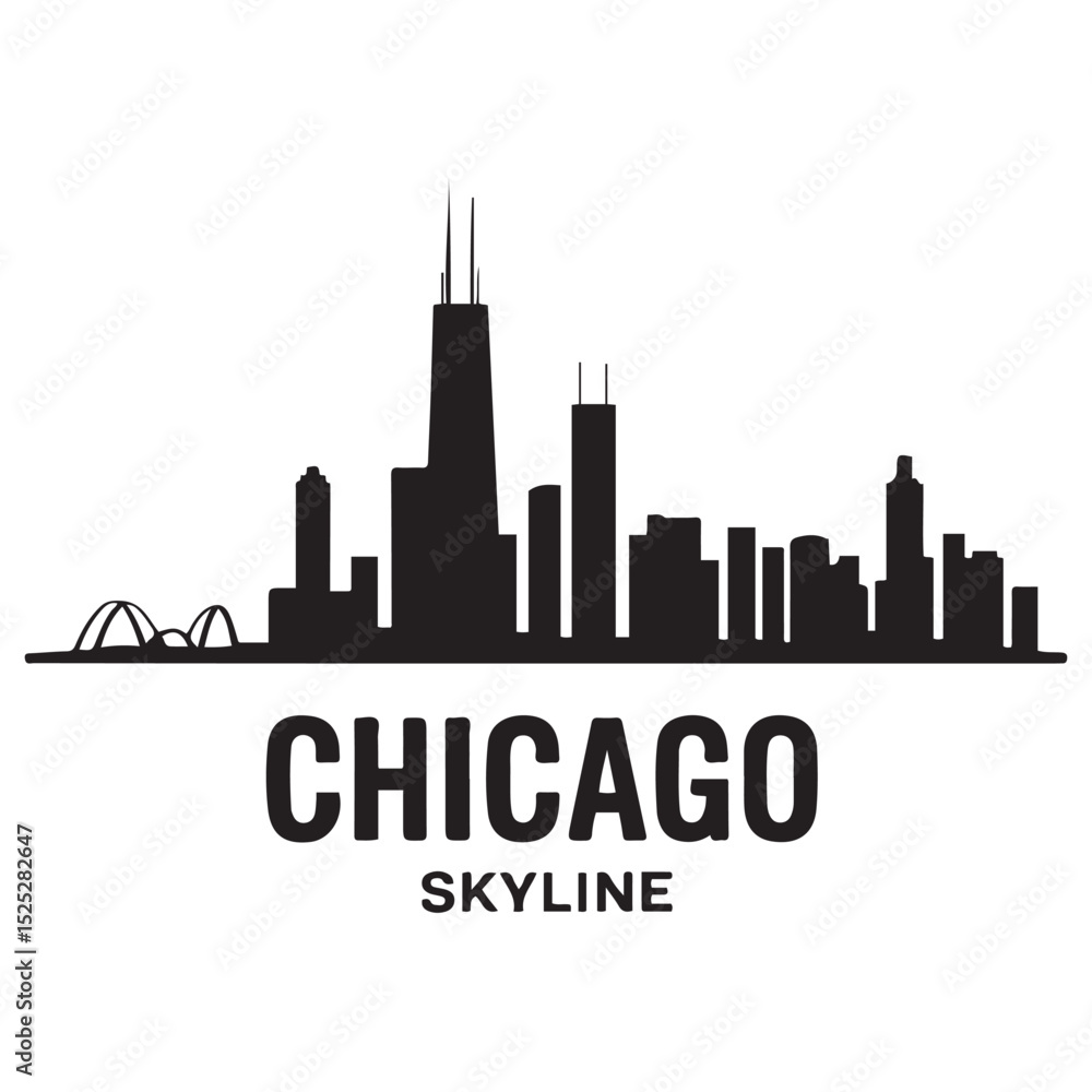 Naklejka premium Vector Chicago skyline. Travel Chicago famous landmarks. Business and tourism concept for presentation, banner, web site. Vector black silhouette. with white background
