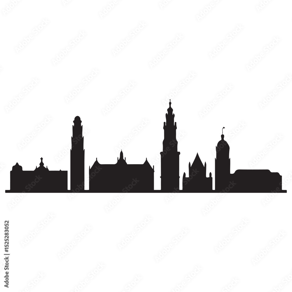 Fototapeta premium Antwerp skyline horizontal banner. Antwerp, Belgium. Vector template for your design. Vector black silhouette. with white background