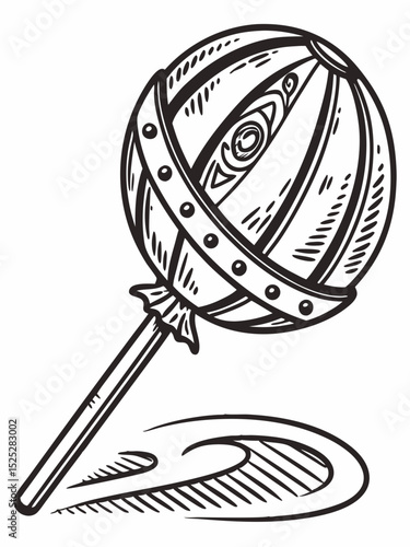 Vintage outline vector of a permen lolipop bulat, retro advertising style, distressed texture, thick outlines, isolated