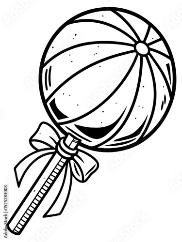 Vintage outline vector of a permen lolipop bulat, retro advertising style, distressed texture, thick outlines, isolated