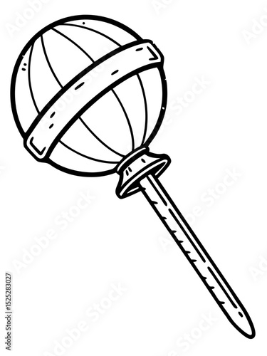 Vintage outline vector of a permen lolipop bulat, retro advertising style, distressed texture, thick outlines, isolated