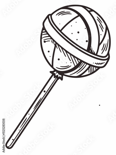 Vintage outline vector of a permen lolipop bulat, retro advertising style, distressed texture, thick outlines, isolated