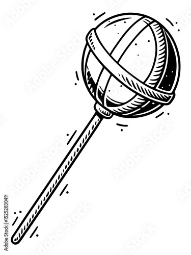 Vintage outline vector of a permen lolipop bulat, retro advertising style, distressed texture, thick outlines, isolated