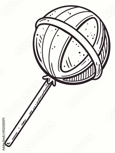 Vintage outline vector of a permen lolipop bulat, retro advertising style, distressed texture, thick outlines, isolated