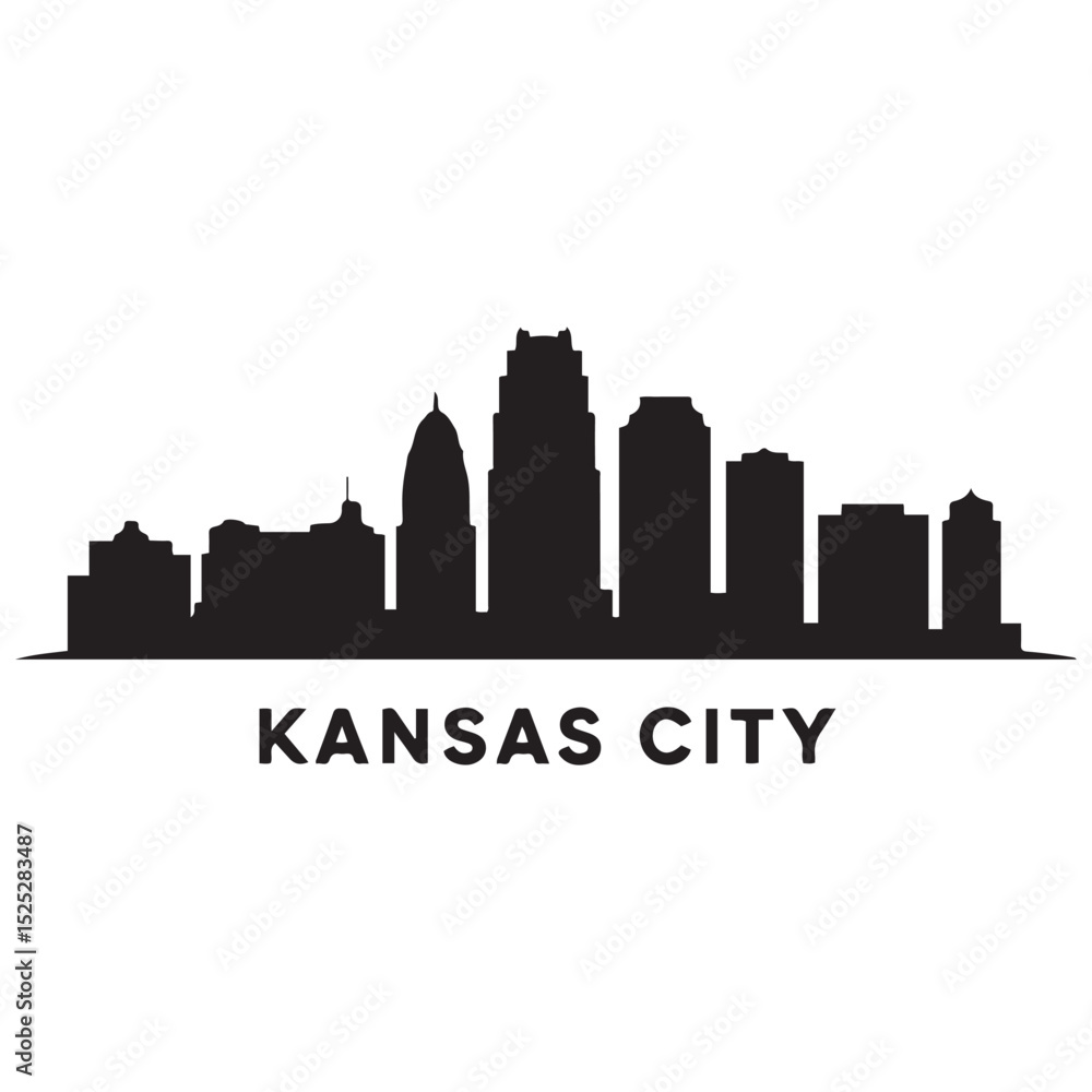 Naklejka premium Kansas City skyline silhouette. Black Kansas City. Vector black silhouette. with white background